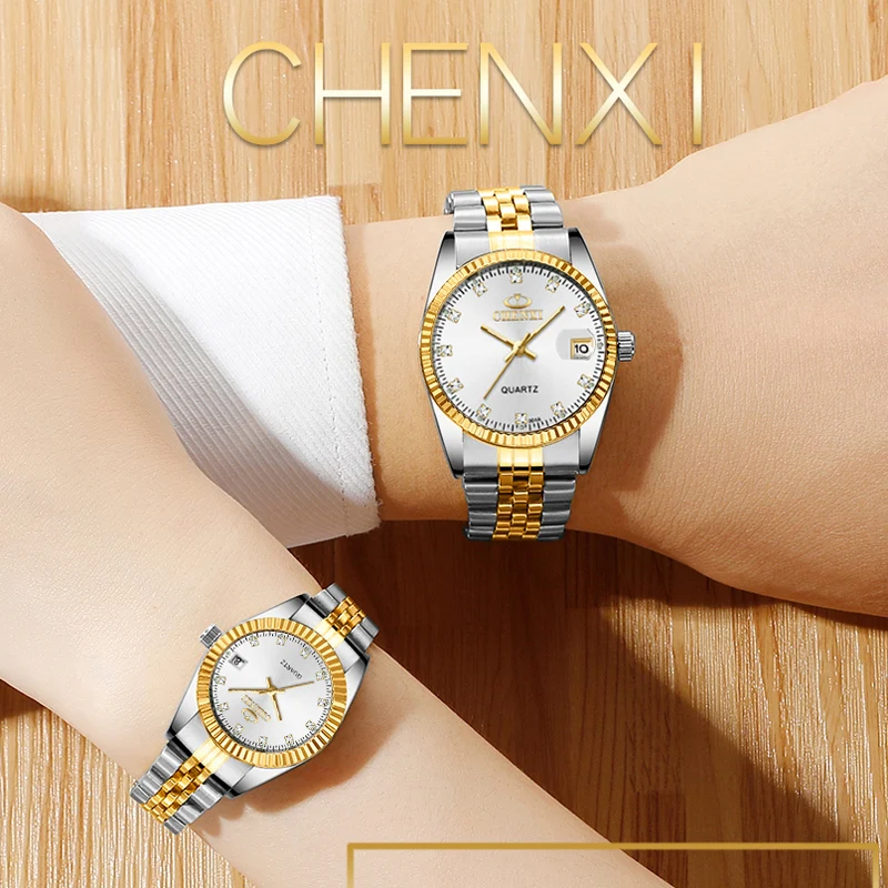 New Couple Watch CHENXI Stainless Steel Men Women Watches Pair Hour Business Casual Waterproof Quartz Watch For Coupl Gift 2022