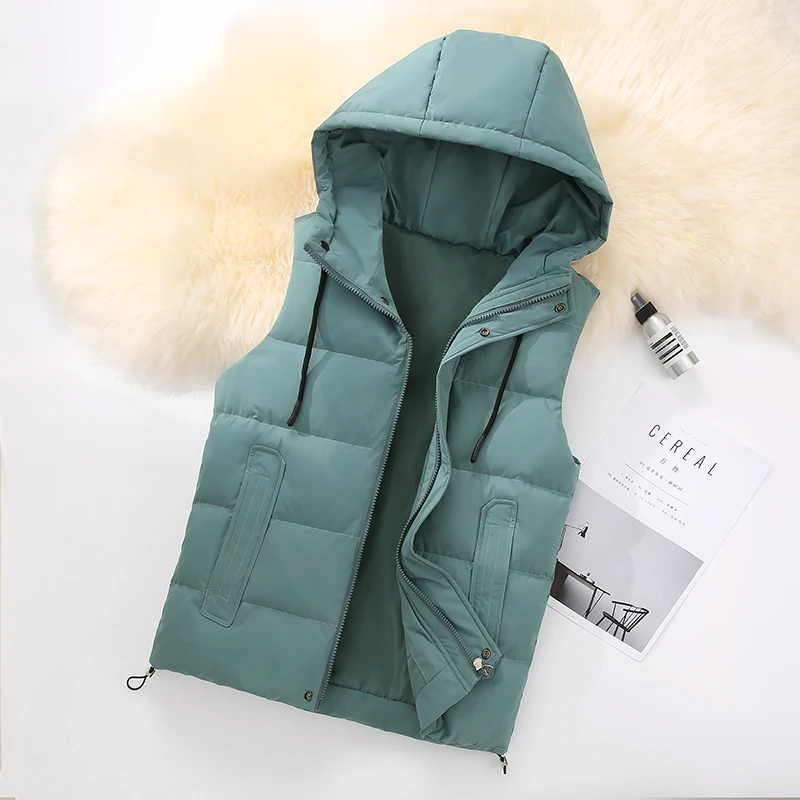 New Versatile 80 White Duck Down Hooded Vest Fashionable Women'S Autumn And Winter Waistcoat Thickened Warm Coat