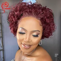 Hesperis Red Lace Front Human Hair Wigs Pre Plucked T Part Brazilian Remy Pixe Cut Bob Wigs Highlight Short Hair For Black Women