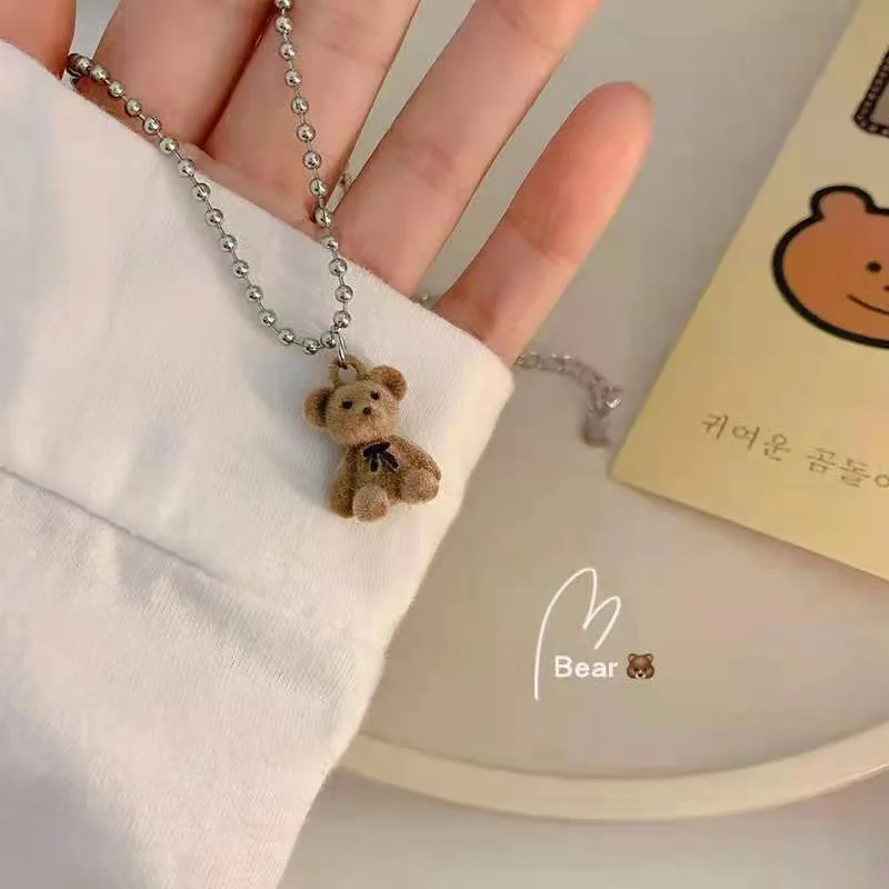 

2022 New Original Design Cute Plush Bear Bamboo Chain Necklace Pendant Women's Party Birthday Gift Collar De Mujer