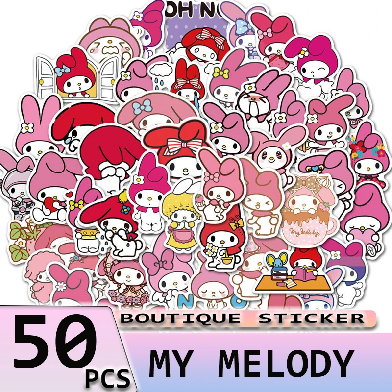 50 шт. водостойкие наклейки Kuromi Hello Kitty Mymelody Cinnamoroll для ноутбука |