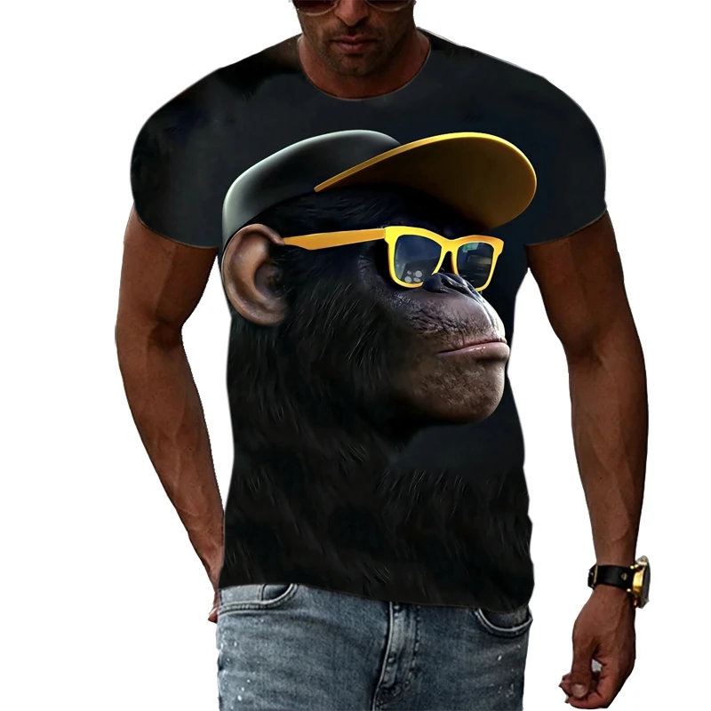 Funny Monkey 3D Printing T-Shirt Men's Fashion Trend Personality Hip Hop Harajuku Casual Street Shirt
