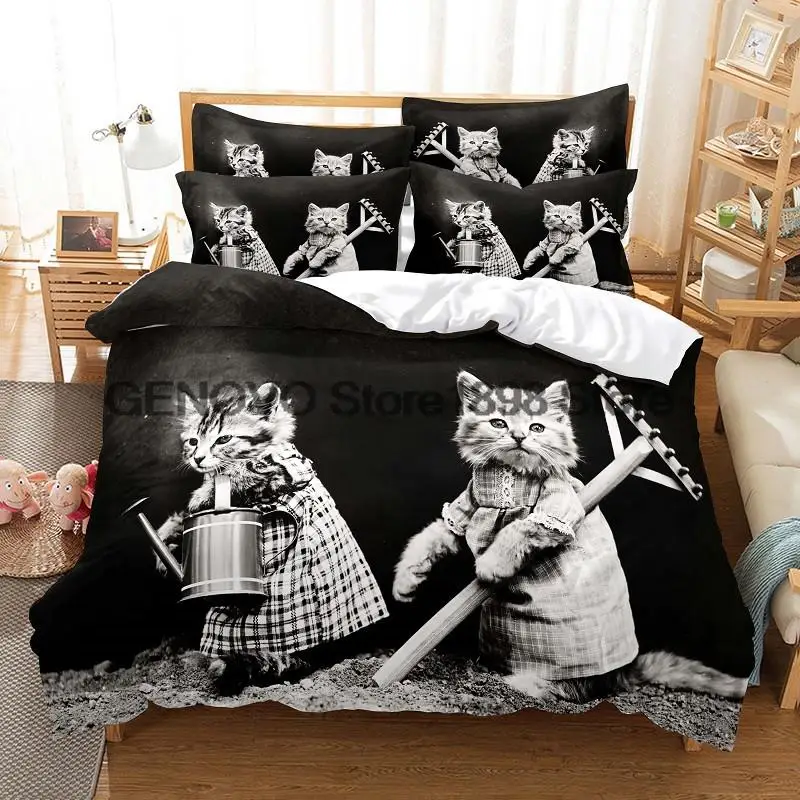 

Комплект постельного белья для влюбленных с изображением кота, комплект с пододеяльником и 3D-принтом, с цифровой печатью, Королевский размер, модный дизайн