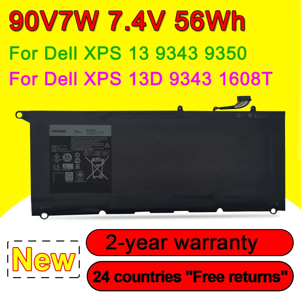 90V7W JD25G Аккумулятор для ноутбука DELL XPS 13 9350 9343 13D-9343 D1508 D1608 JHXPY RWT1R P54G 0DRRP 0N7T6 5K9CP DIN02 7,4 V 56Wh