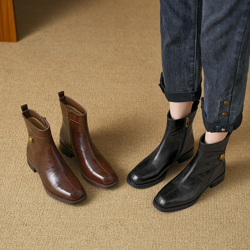 : женские винтажные ботильоны из телячьей кожи с фурнитурой Gold Rose боковой молнией