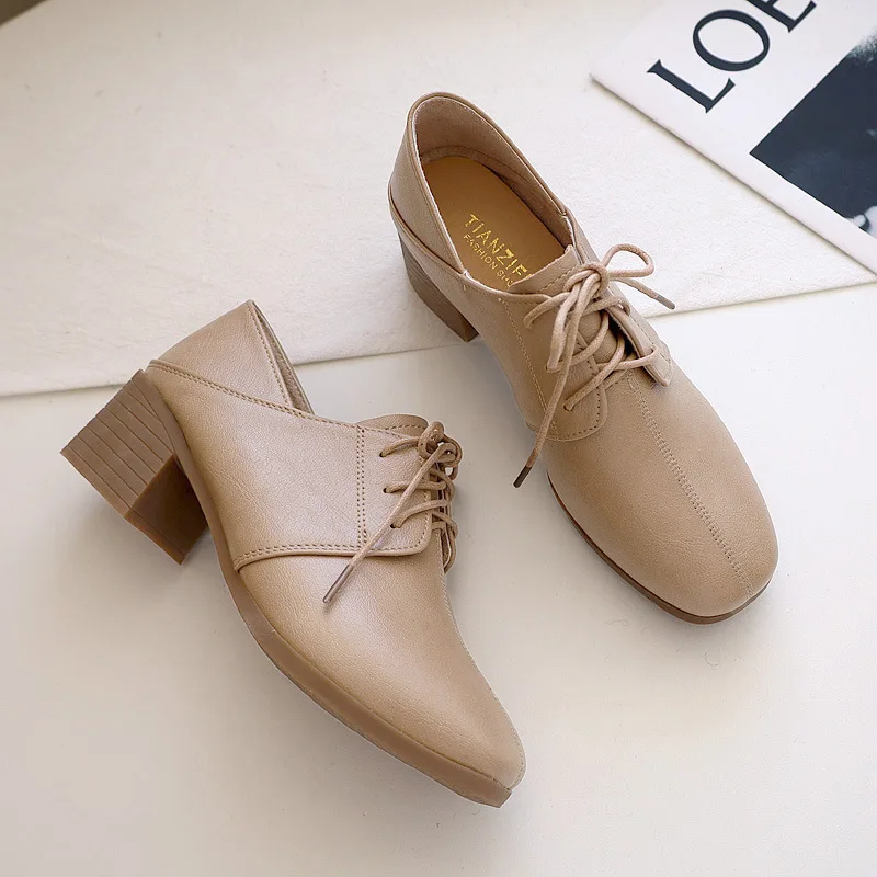 

Women Leather Shoes Ladies Casual Shoes PU Square Solid Color Breathable Non Slip Wear Resistant Increase Women Shoes Flats