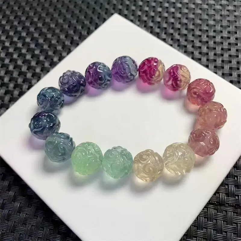 

Радужный флюоритовый браслет из бисера