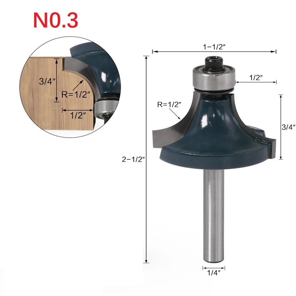 

1/4 Shank Corner Round Over Router Bit With Bearing Milling Cutter For Wood Woodwork Tool Tungsten Carbide Milling Cutter