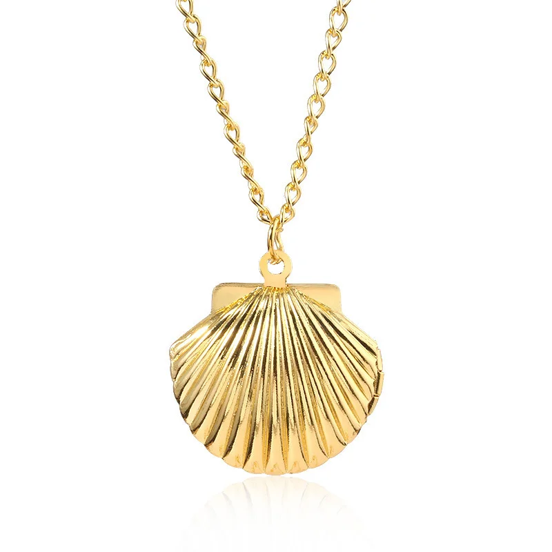 

European And American Stainless Steel Mermaid Shell Necklace Can be Opened Picture Frame Pendant