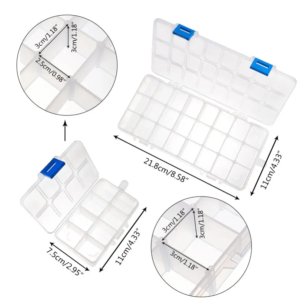 4pcs/set Rectangle Clear Plastic Storage Jewelry Box Compartment Organizer for Beads Earrings Crafts Containers Case