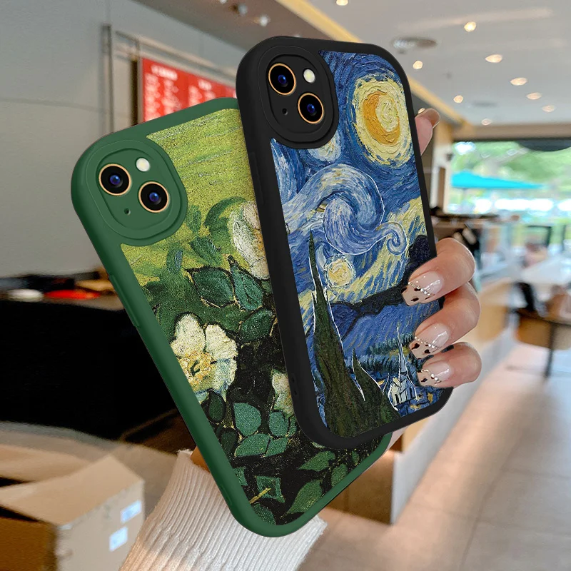 

Lambskin Leather Case for iPhone 14 12 11 Pro Max 14 Plus 12 Mini Cover Oil Painting Protection Phone Casing