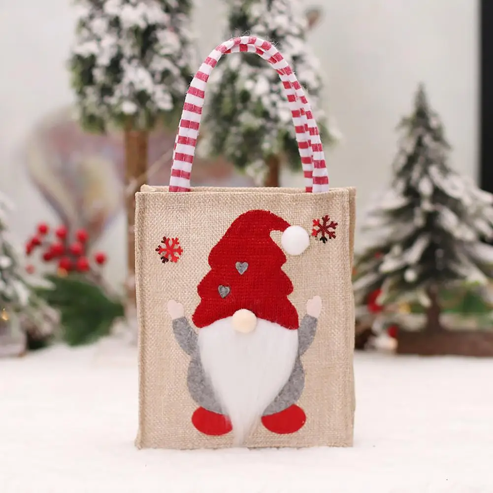 

Good Christmas Treat Bag Thickened Burlap Cute Xmas Santa Claus Treat Bag Christmas Gift Handbag Christmas Gift Bag
