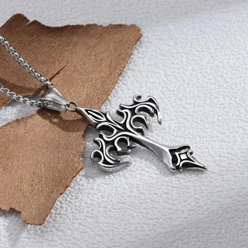 Готическое ожерелье из нержавеющей стали с серебряным крестом-цепочкой для