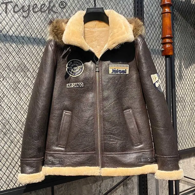 

Tcyeek Winter Jacket Men Natural Fur Coat Bomber Jackets Fashion Warm Genuine Sheepskin Coats for Men Motorcyle Leather Jacket Z