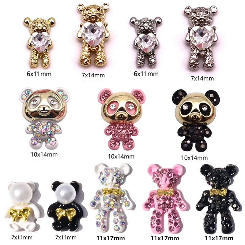 

10 Pcs/Pack of Metal Bear Panda For Nail Art Decorations Shiny Rhinestones Gem Charm DIY Grooming Nails Shoes Bag Accessories