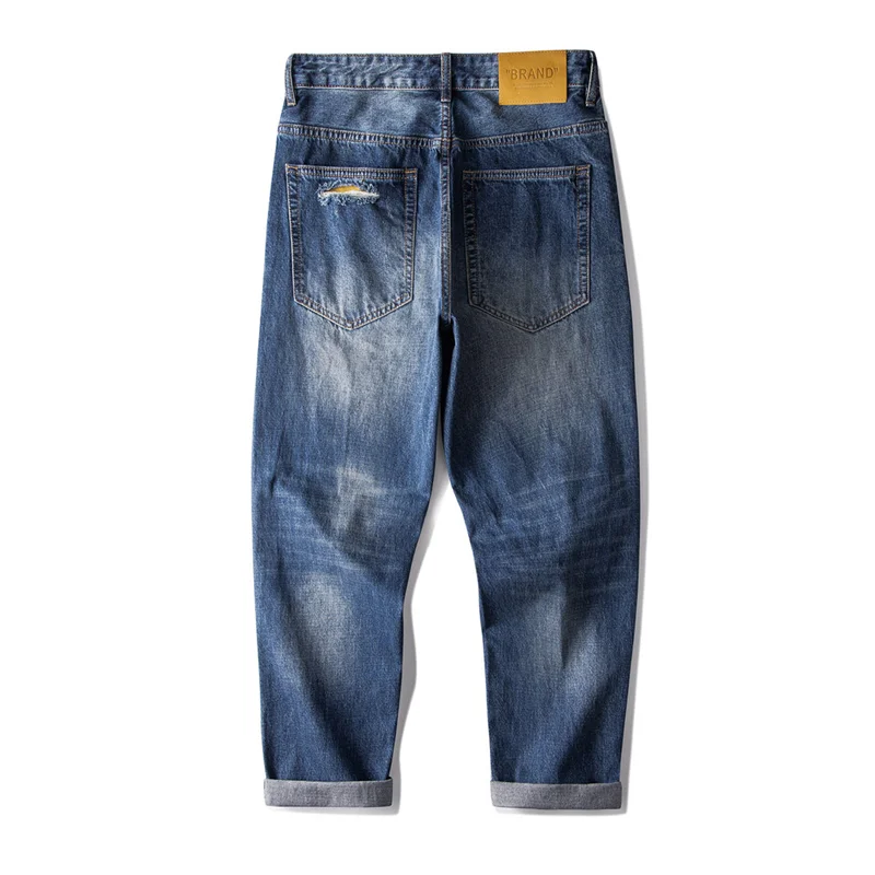 Men Clothing New Pattern Recreational Vintage Nostalgia Large Blue Jeans Straight Cylinder Loose Street Trousers Autumn Female