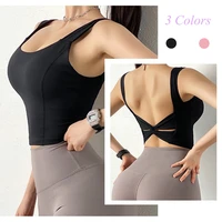 summer women sports bra with chest pad outer wear yoga fitness leisure vest bottoming bralette shockproof suspenders crop top