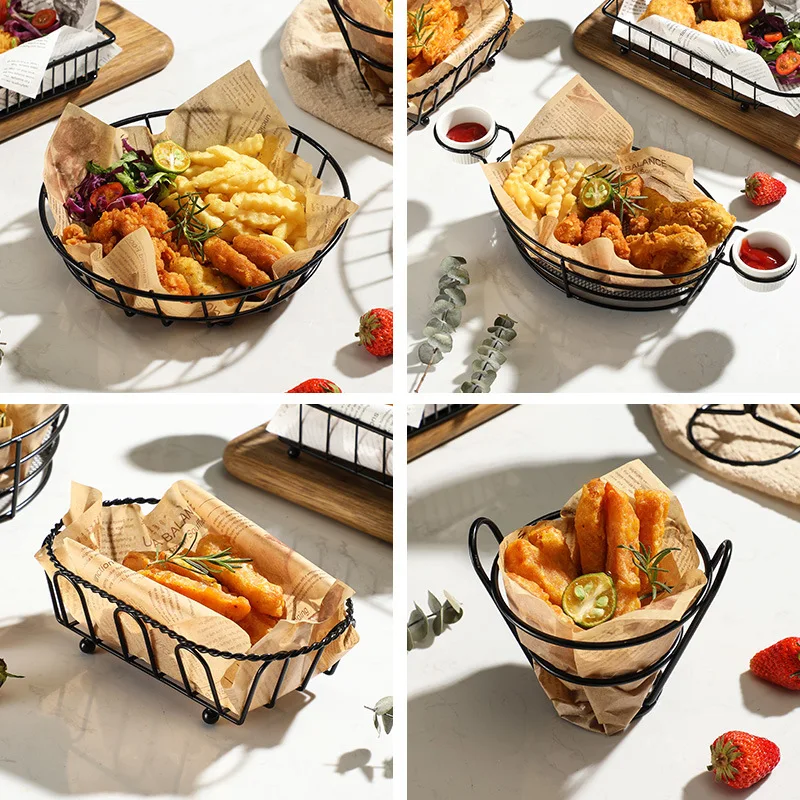 

French Fries Basket Food Storage Rack Stainless Steel Snack Icing French Fry Containers Tin Pails Wedding Birthday Party Favors