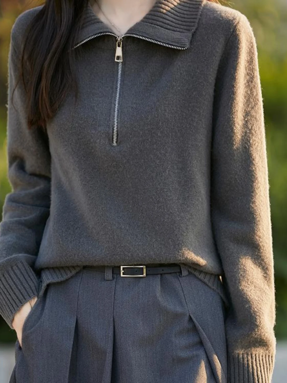 Шерстяной свитер с полумолнией и лацканами женские европейские товары элитная