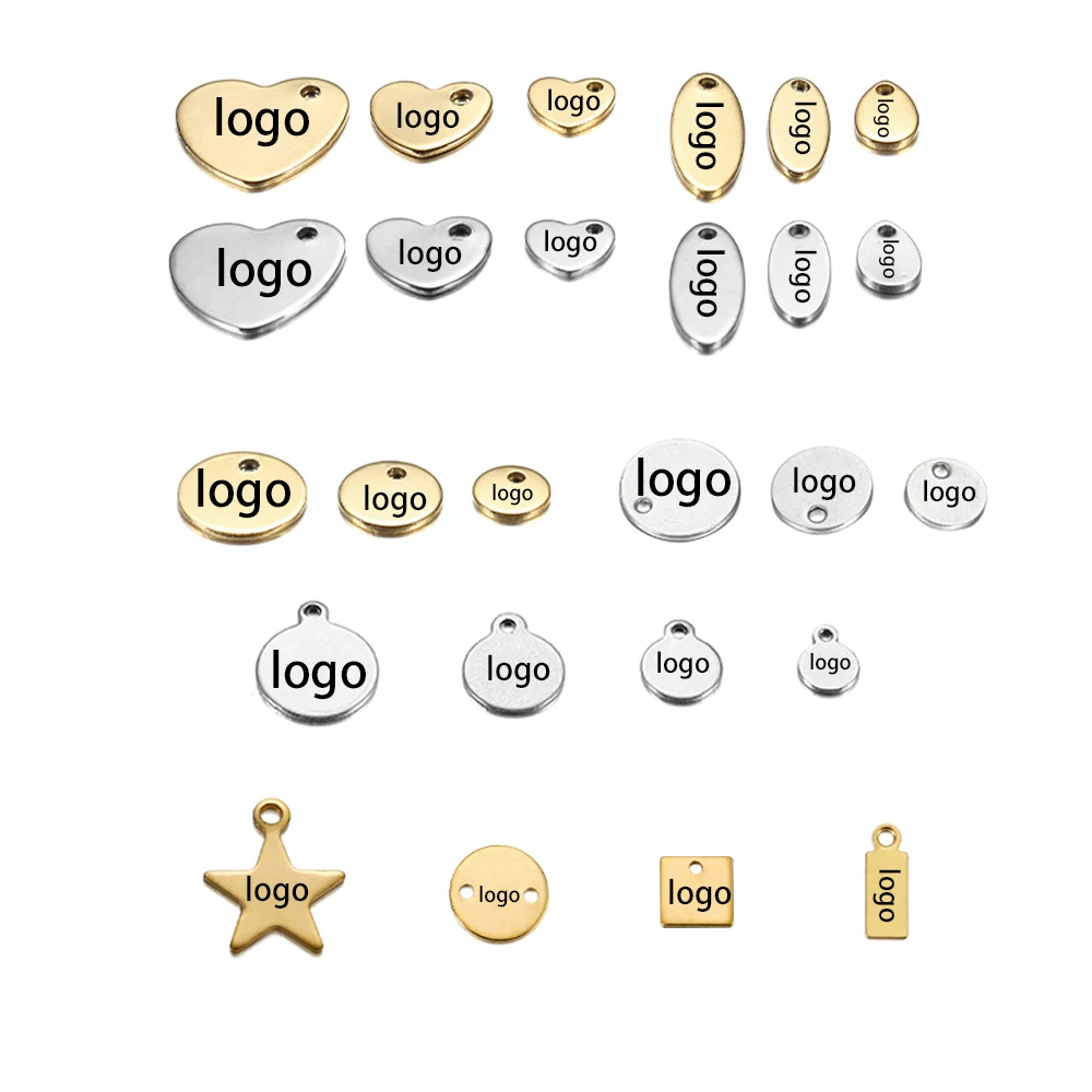 100pcs Laser personalizzato incidere nome LOGO etichette personalizzate in acciaio inossidabile Logo personalizzato per ciondoli collana fai da te