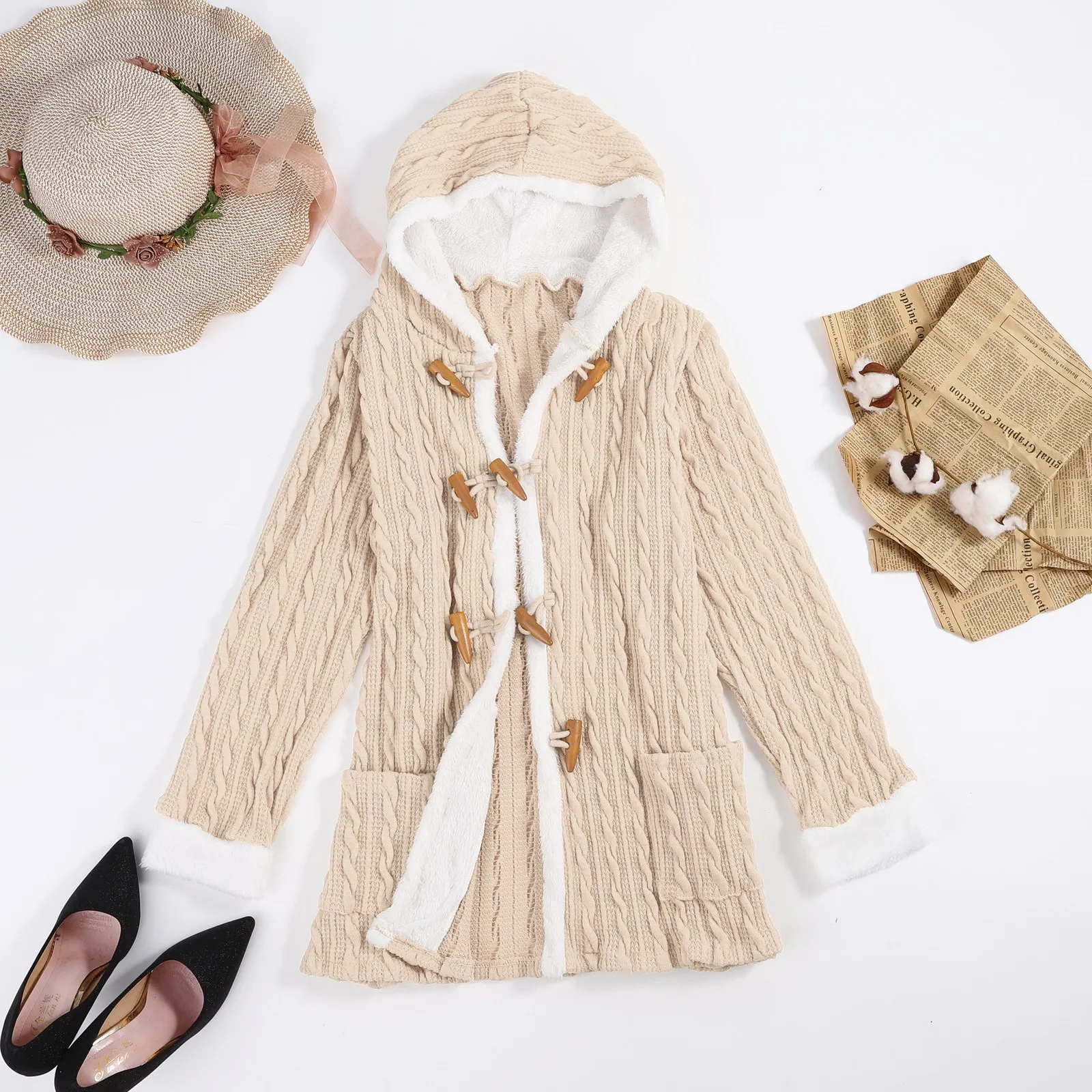 

Women Fleece Lined Knitted Hood Sweater Long Zipper Sweaters for Women No Hood Women Jackets for Fall Sports Jackets for Women