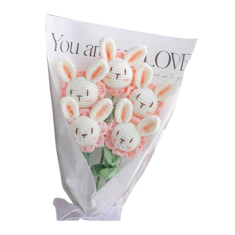 

Handmade DIY wool crochet rabbit bouquet beginner zero foundation Valentine's Day gift decoration ornaments Material package