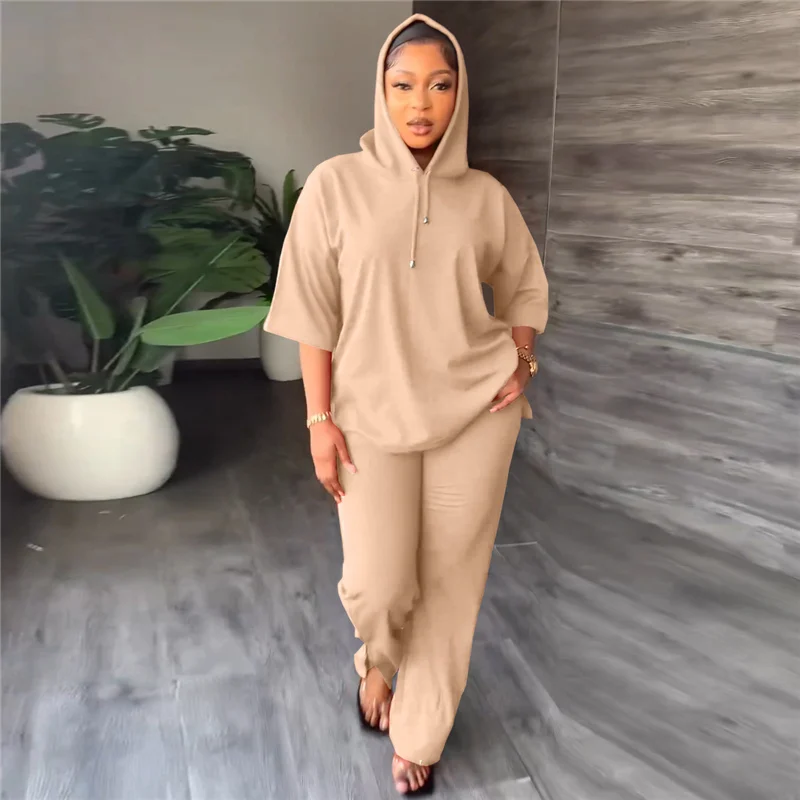 

Znaiml 2023 Casual Hooded Sweatsuit Two Piece Sets Fall Outfits Women Sweatshirt Top and Side Slit Straight Pants Set Tracksuit