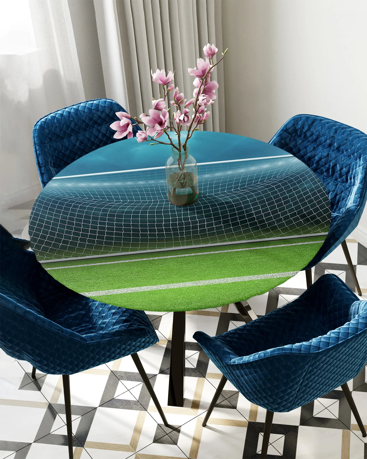 Football Field Goal Round Tablecloth Waterproof Elastic Tablecloth Home Kitchen Dining Room Table Cover