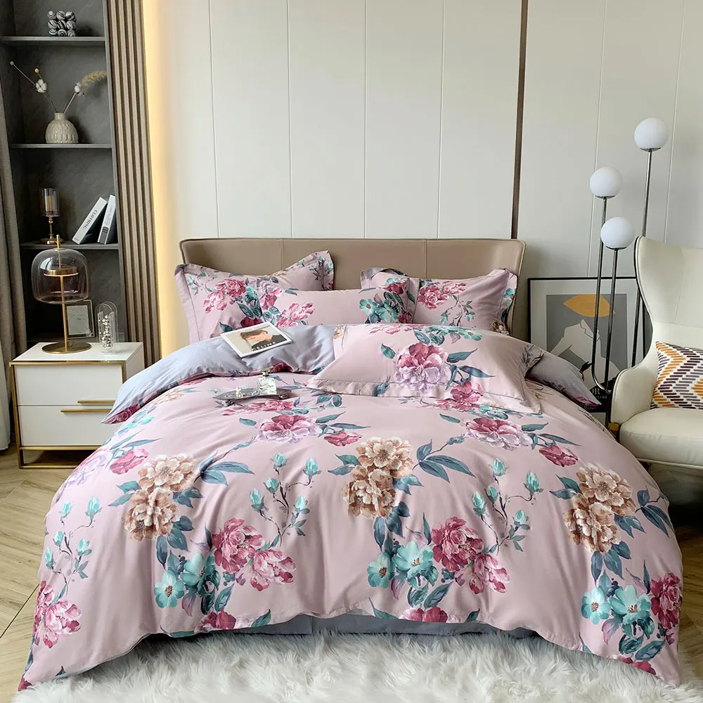 

Svetanya Pink Flowers Chinese Traditional Egyptian Cotton Bedding Set Queen King Size Bedlinens Fitted Sheet Duvet Cover Set