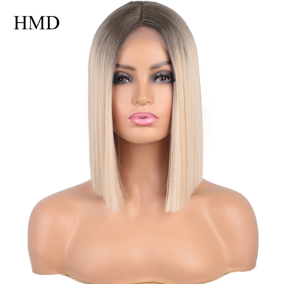 

Парик HMD короткий Боб, прямые синтетические парики для женщин, парик средней части, черный/красный/блонд, термостойкий для косплея