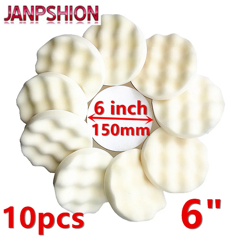 

10PC 150mm white wave sponge Car Polisher Buffer pads Gross Polishing Buffing Pad 6" Clean waxing Auto paint maintenance
