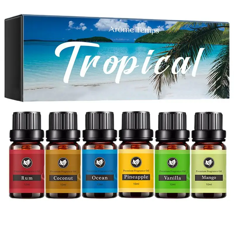 

Pure Essential Oils 6pcs Gift Set Natural Fruit Aroma Essential Oil Diffuser Coconut Rum Mango Vanilla Ocean Pineapple Oil