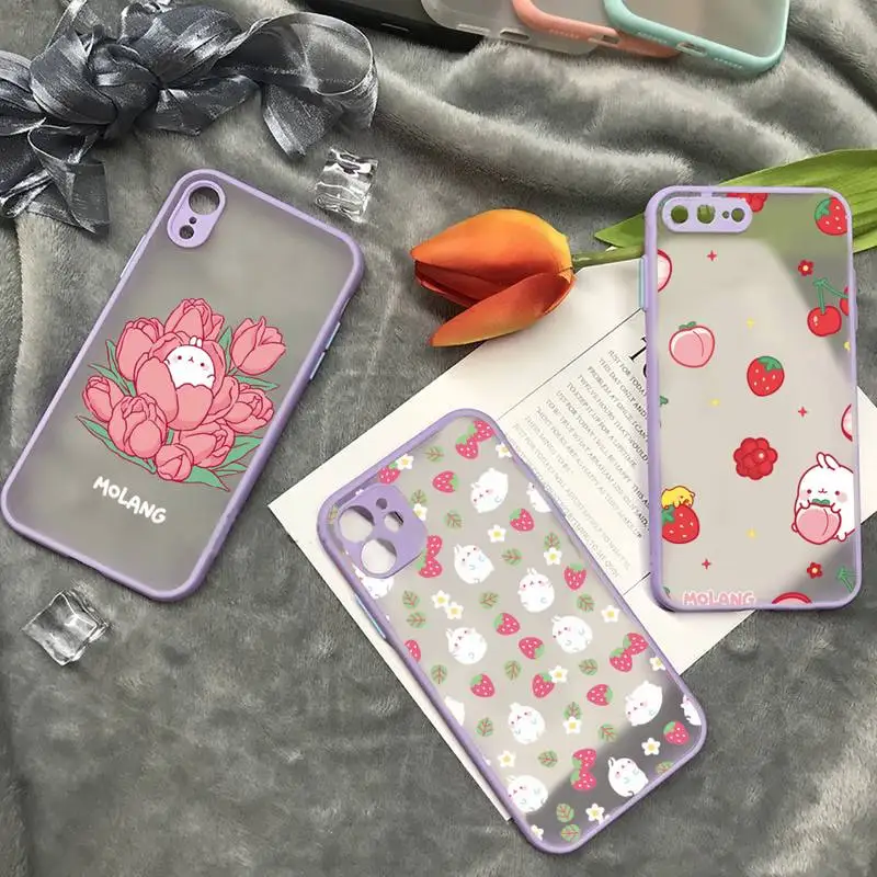 

Kawaii Molang Cartoon Anime Rabbit Phone Case matte transparent For iphone 7 8 11 12 13 plus mini x xs xr pro max cover