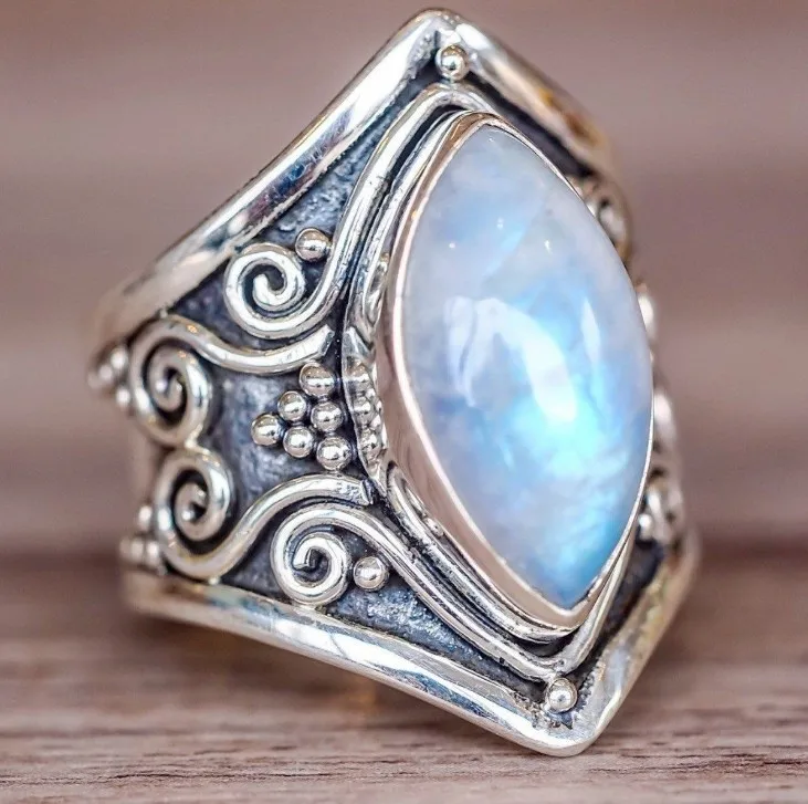 

Vintage Moonstone Thai Silver Ring Simple Gloss Plate Ring Vintage Cross Boho Boho Men Ring Jewelry Wholesale Bulk Gift