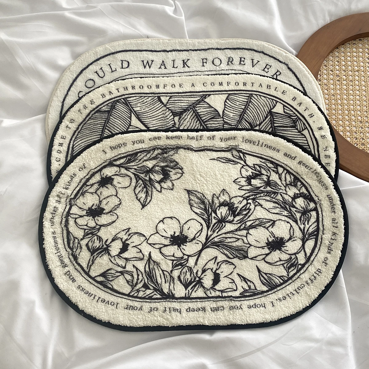 

Soft Black Floral Bathroom Mat Nordic Fluffy Carpet Area Rug Bath Room Floor Absorbent Anti Slip Pad Bathmat Doormat