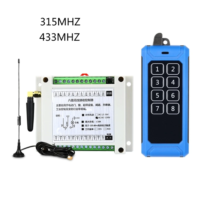 

315Mhz/RF433Mhz Wireless Remote Control Switch 5V-260V Relay 8CH Receiver Controller and 8Button Transmitter Y9RF
