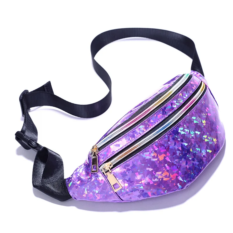 

Laser Glitter Adjustable Belt Waist Packs Chest Bag Women Waterproof PU Leather Bum Bags Travel Sprots Purse Pouch Fanny Pack