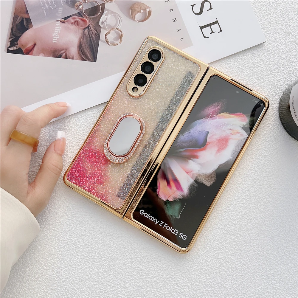 Ceny Z Fold 3 Case Glitter Diamentowa Obudowa Telefonu Samsung Z Fold 3 5G Z Uchwytem Na Pierścień ZFold3 Kamera Z Powrotem Do Galaxy Z Fold 3 Przypadki