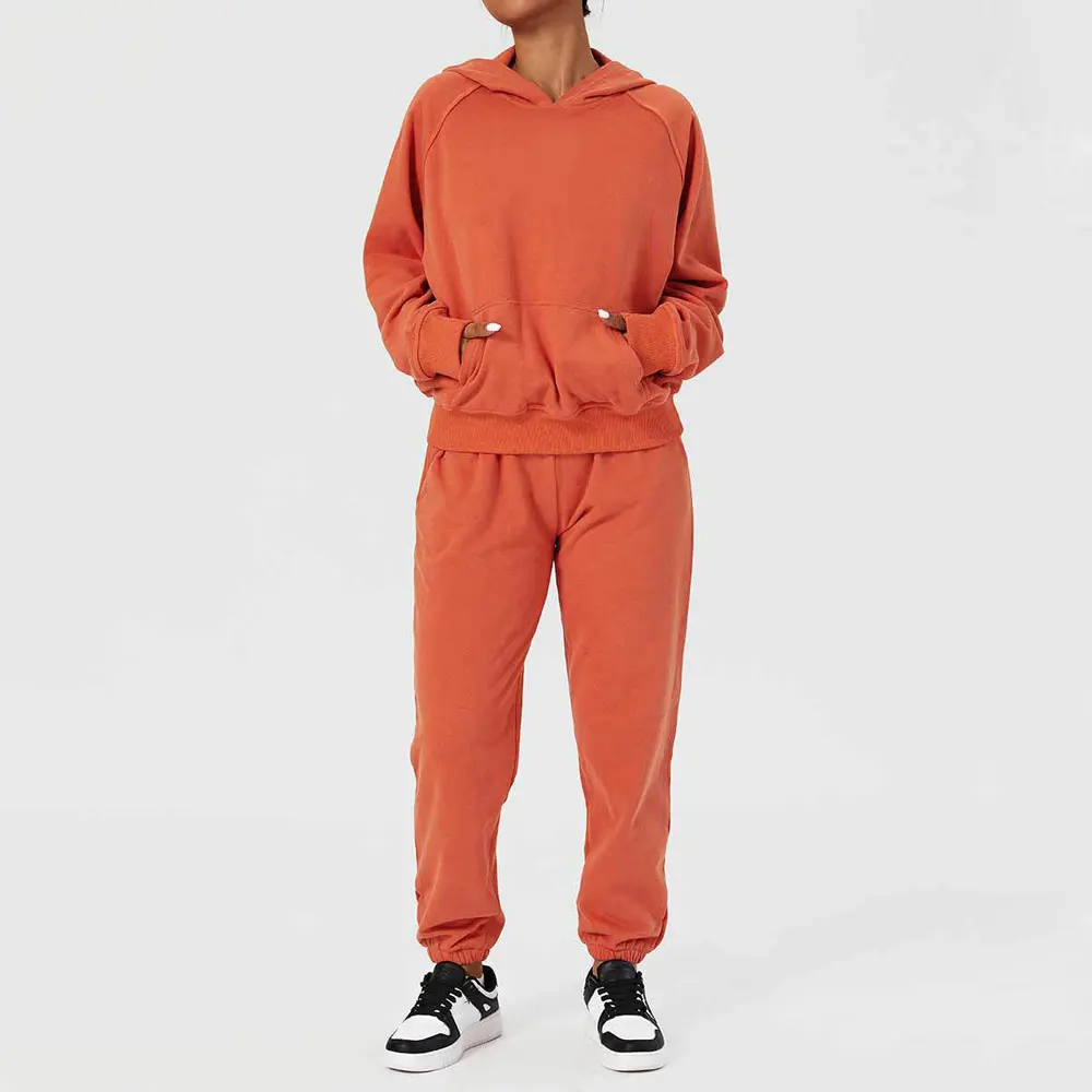 Winter Sport Set Women Fitness 2 Piece Gym Sets Womens Outfits Hooded Sweatshirts Wide Pants Workout Clothes For Women Tracksuit