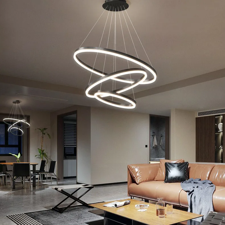 

Golden Living Room Chandelier Post-Modern Simple Elegant Light Luxury Nordic Art round Ring Net Red Creative Restaurant Lamps