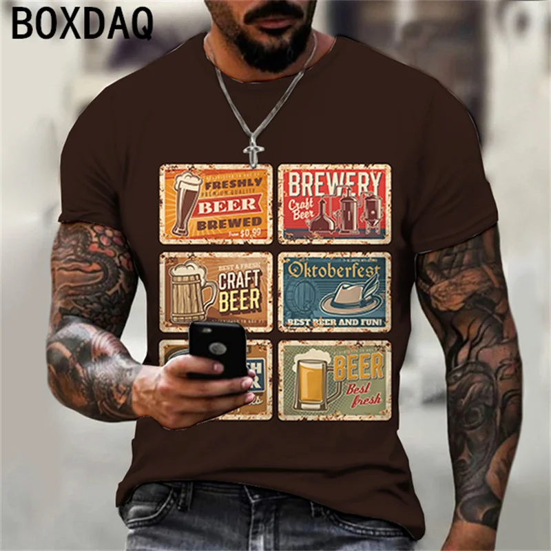 

Футболка мужская летняя с коротким рукавом, Забавный 3D Рисунок пива, Повседневная модная дышащая майка оверсайз в стиле хип-хоп