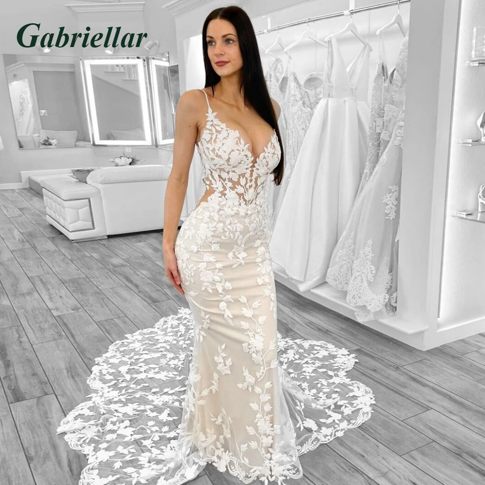 

Gabriellar Mermaid Wedding Dress Spaghetti Straps Lace Appliques V-neck Backless Illusion 2023 Abito Da Sposa Drop Shipping