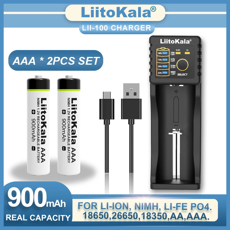 

Аккумуляторная батарея Liitokala Lii-100 1,2 в aaa 900 мАч Ni-MH, перезаряжаемая батарея с функцией дистанционного управления и измерения температуры