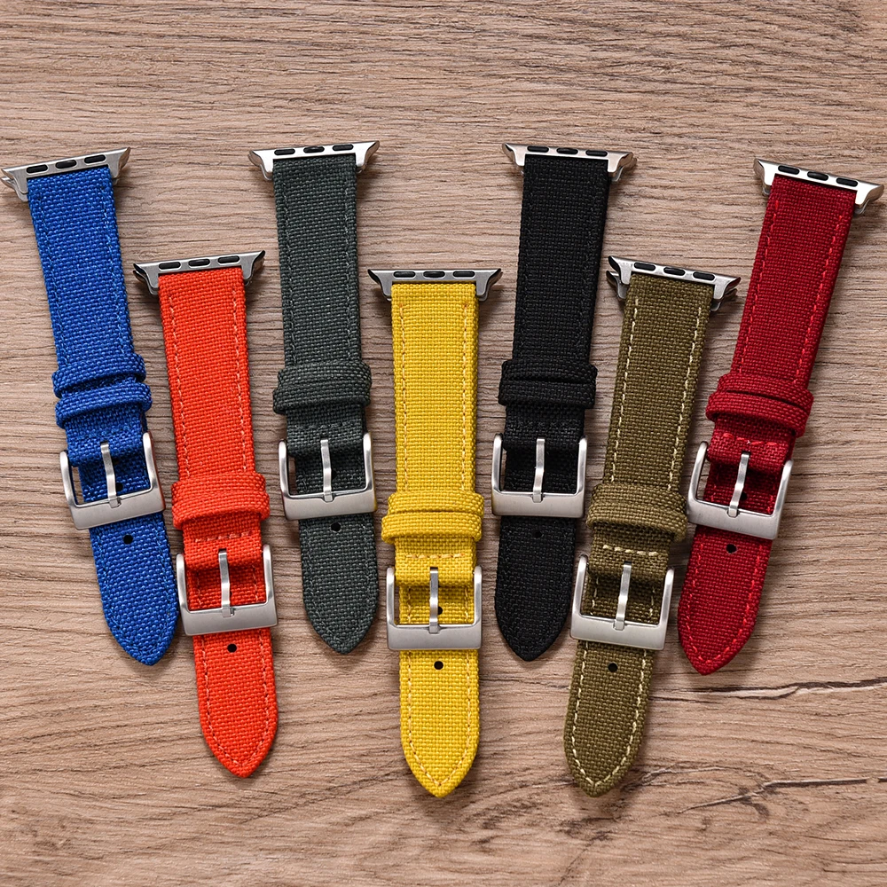 Холщовый нейлоновый + кожаный ремешок для Apple Watch Band Ultra 2 9 8 7 49 мм 45 41 44 42 40 браслета