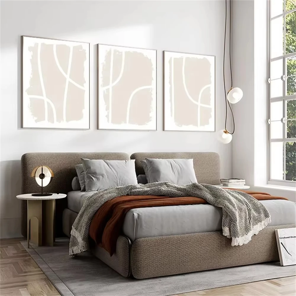 Абстрактная белая линия богемный бежевый плакат фотография в скандинавском