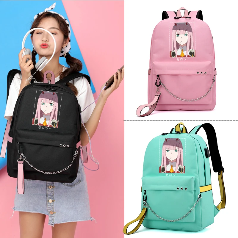 

Anime DARLING in the FRANXX Waterproof Student Bookbags Laptop Rucksack Travel USB School Backpack Large Capacity For Girls/Boys