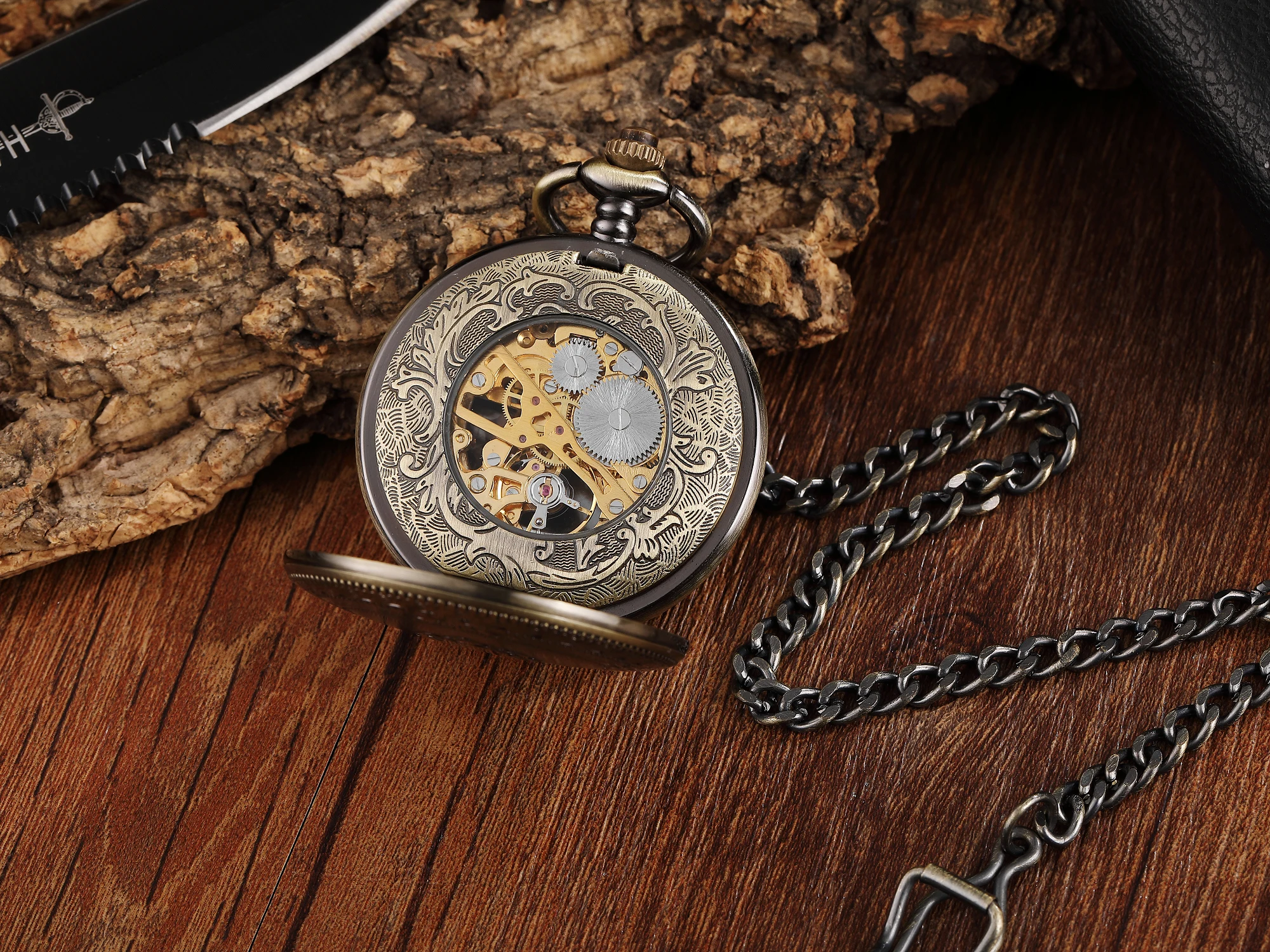 Vintage Retro Pocket Watch Antique Steampunk Roman Numerals Automatic Mechanical Men Watches Necklace Clock Chain Reloj Hombre