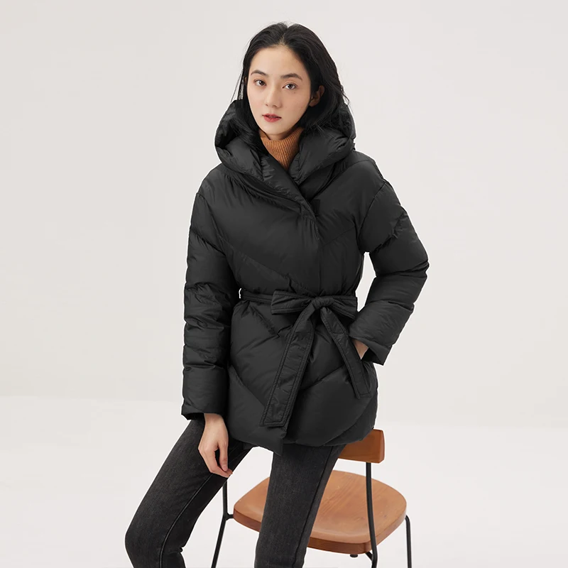 New Casaco Feminino 90% White Duck Down High Street Autumn/Winter Covered Button Wide-waisted Adjustable Waist 2022