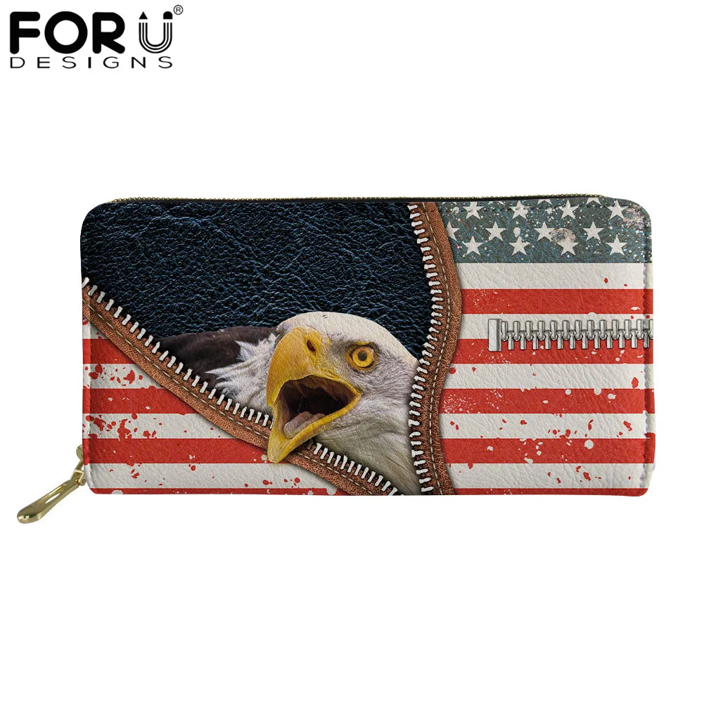 

FORUDESIGNS Classical 3D Funny Eagle Print Women Long Wallet PU Leather Clutch Purse for Ladies Portable Money Bag Cards Holder