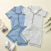 childrens pajamas boys summer thin section little boy short sleeved cotton and linen home clothes striped comfortable suit